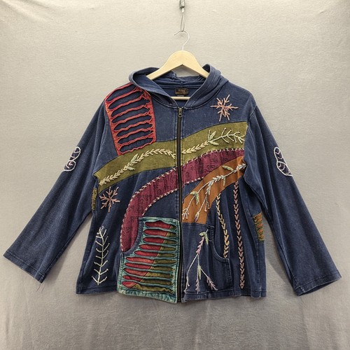 Rising International Boho Hippie Embroidered Full Zip Hoodie Jacket Plus 2XL XXL