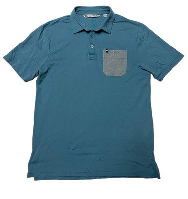 Travis Matthew Polo Shirt Mens Size Medium Blue Gray Short Sleeve Golf Casual