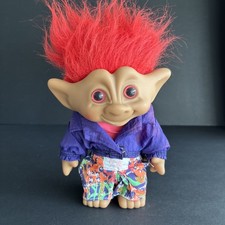 Vintage Ace Novelty TREASURE TROLL Doll PURPLE Hair TRENDY Outfit 8" Tall