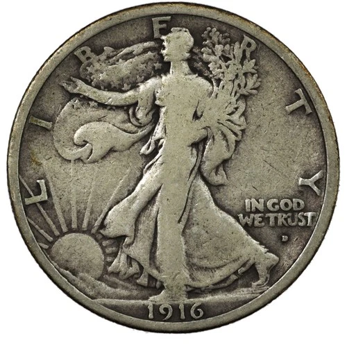 1916-D Walking Liberty Half Dollar 50c Fine F+ Better Early Date