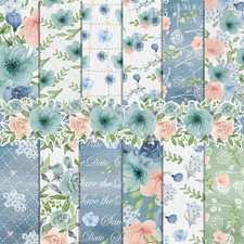 24 Sheets Blue Floral Scrapbook Paper 12" x 12" for Card Making Art Projects