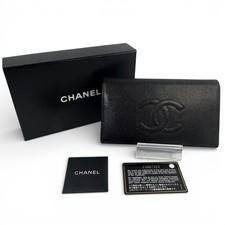 CHANEL Caviar Skin Long Wallet Black B Rank Used A590