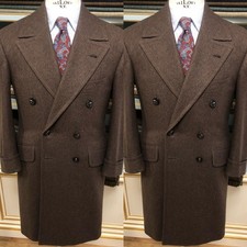 Vintage Tweed Men's Long Overcoat Man Herringbone Coats Formal Business Coats