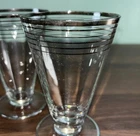 MCM VTG Shaped Glass Silver Striped Glasses set of 4 Vintage Footed Paneled Bar