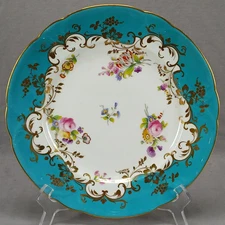 Coalport Hand Painted Pink Rose Floral Teal & Gold 10 1/4 Inch Plate E