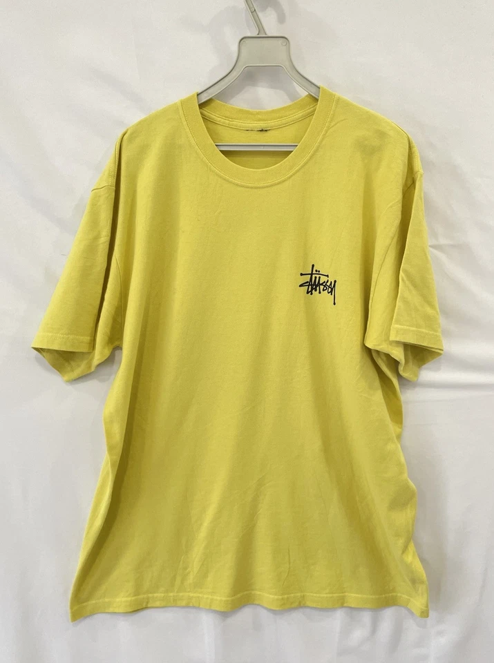 H72 # Stüssy коньков жесткий графический футболка желтый мужской размер XL Streetwear редкая - Изображение 2 из 4