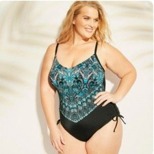 Swimsuit PLUS Size 22 22W 3X Aqua 1pc Cinch Sides Swim Bathing Suit NWT NEW