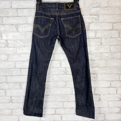 ROBIN'S JEANS Men's Leather Chevron Raw Denim Dark Blue Jean Jeans