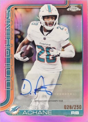 2025 Topps Chrome De'Von Achane Pink Auto 28/250 Jersey Number Match