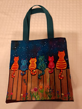 Geschenktasche Stoff, Katzen am Zaun, 25 x 25...