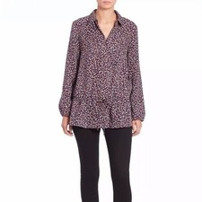 Tory Burch Tunic Womens 2 Red Agate Confetti Drop Waist Silk Shirt