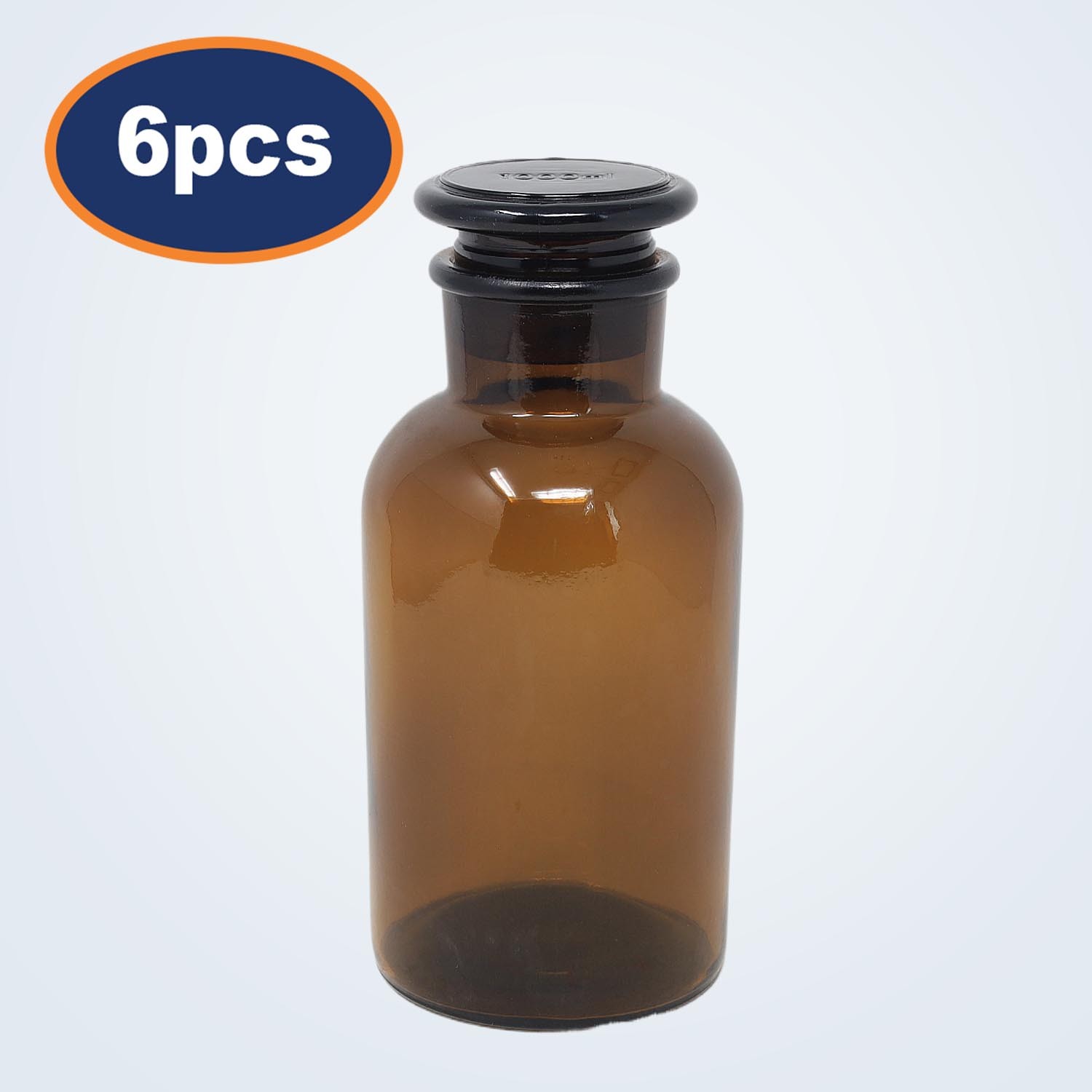 Apothecary Bottles 1000ml Amber 6pcs Glass Oil Lotion Regeant Storage Jar Lid