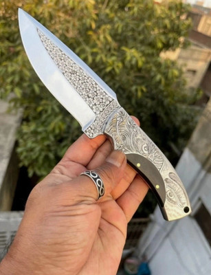 Hand forged knife D2  One Of Kind Deep Hand Engraved Lady-Tiger Eyes On Handle