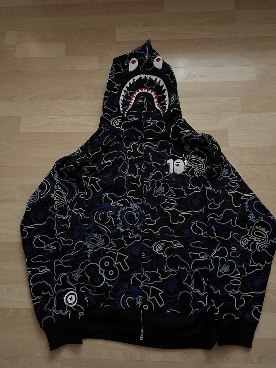 BAPE X 88Rising Glow In The Dark Camo Shark Full Zip Hoodie Blue(L
