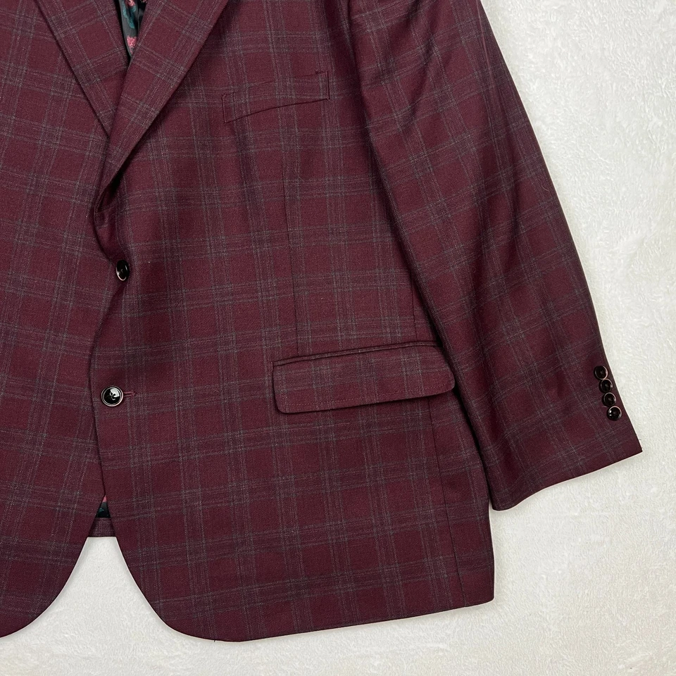 Oak Hill Blazer Mens 3XL 54R 56R Burgundy Red Plaid Suit Jacket Floral Lined - Image 4 of 4