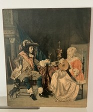Vintage old masters Print Of Oil Painting By Gabriel Metsu on board 14 x 12 inch