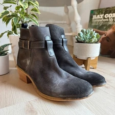 ROAN Uma Ankle Boots Gray Leather Suede Buckle Block Heel Womens US 10 Boho
