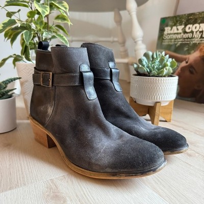 ROAN Uma Ankle Boots Gray Leather Suede Buckle Block Heel Womens US 10 Boho
