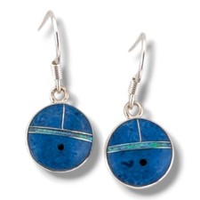 Sterling Silver Inlay Sunface Round Dangle Ea...