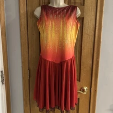 The Line Up Fire Themed Ice Dancing Figure Skating Dress Dance Costume Adult XXL