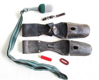 WWII German mixed lot. Service bayonet frogs knot red plug hanger. buff pad