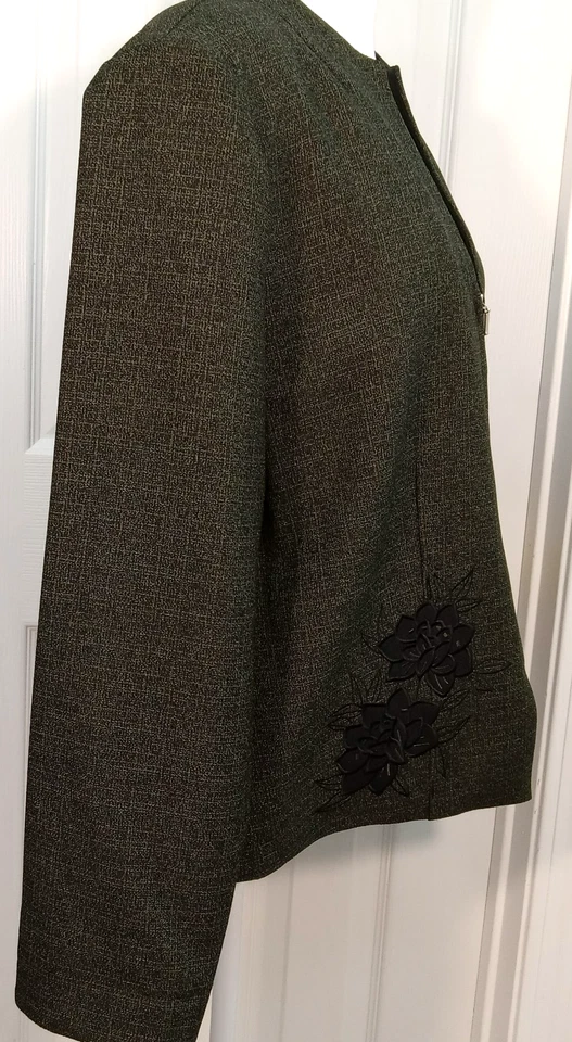 Blazer Erika Mujer 14 Verde Oliva Retro Carrera Acolchado Hombros Rosa Apliques Foto 2 de 4