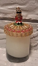 St John Votive Candle W/ Enamel NutCracker Soldier Lid Holiday Pine 4.5" X 2"