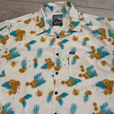 Dixxon Short Sleeve Button Down Mens 2XL White Tropical Floral Get Pitted Shirt
