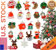 40 Pcs Mini Cute Christmas Tree Ornaments - Small Resin Miniature Decorations fo