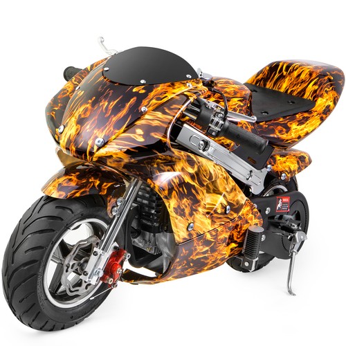 Ride-On per Bambini Adolescenti Gas Pocket Bike Mini Sedile Imbottito Moto, Fiamma Gialla - Foto 2 di 5