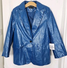 Asos Jacket Blazer Size UK 8 Oversized Teal Blue Coated Cotton New