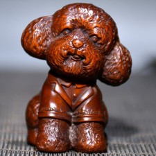 2.0-in Vintage Japanese Netsuke Boxwood Carved Dog Statue Home Decoration