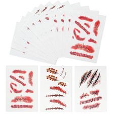 ROMROC 110PCS Fake Scars Halloween Temporary Tattoos 3D A5, Red