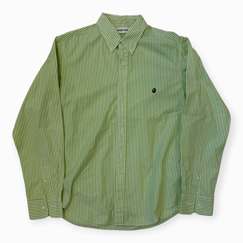 Bape, Vintage Nigo Era A Bathing Ape Classic Green/White Striped Shirt M