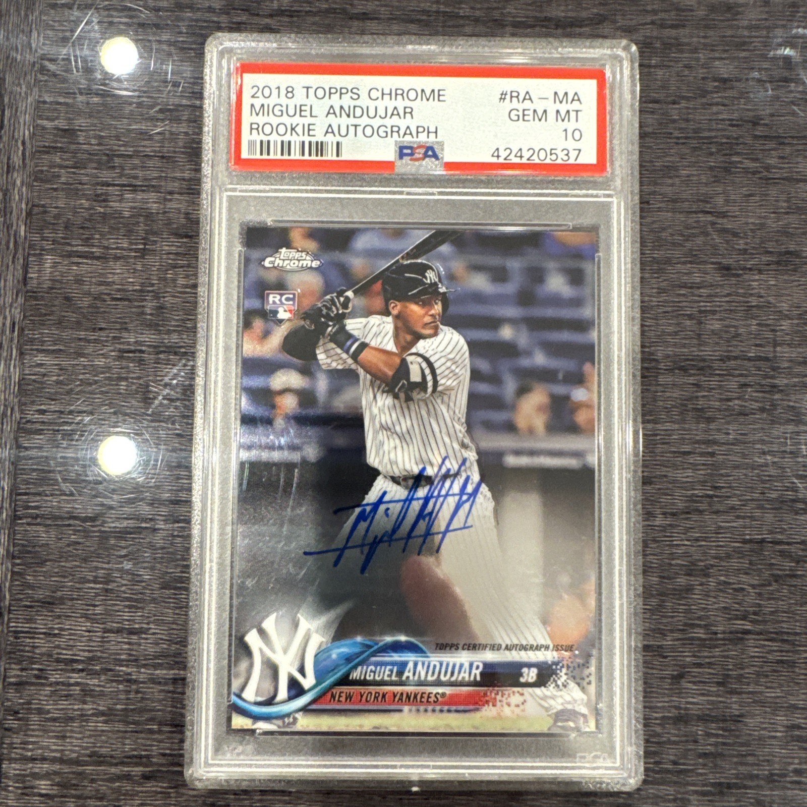 MIGUEL ANDUJAR 2018 TOPPS CHROME ROOKIE AUTOGRAPH #RA-MA PSA 10 GEM MINT CARD