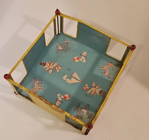 Vintage J. Chein Tin Toy Metal Play Pen 1950's Doll House Furniture 7" x 7"