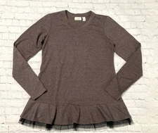 LOGO Lounge by Lori Goldstein XXS Top Chiffon Ruffle Hem Brown Heathered Tunic