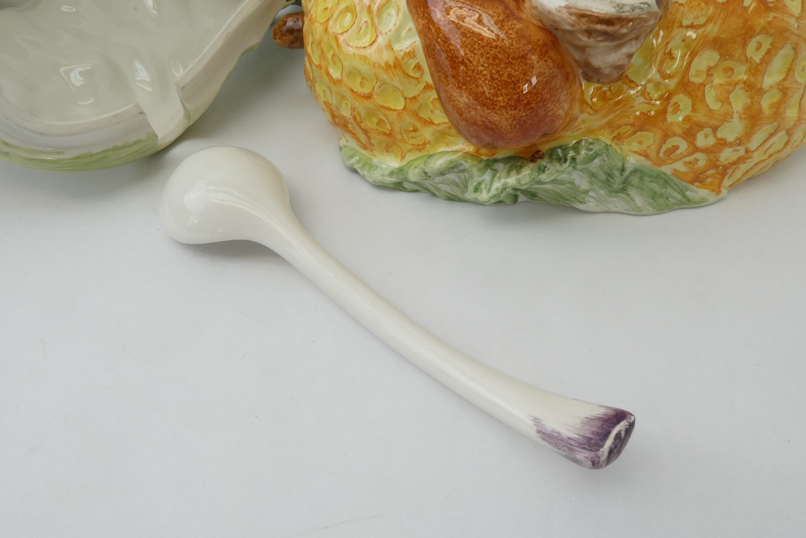 Italian Vietri Goose Cabbage Large Figural Tureen w/ Ladle Botanical Collection