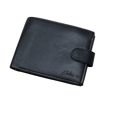 Eldos Personalisiertes RFID-Schutz Echtleder Münzfach & Ausweis Geldbörse 340 Schwarz