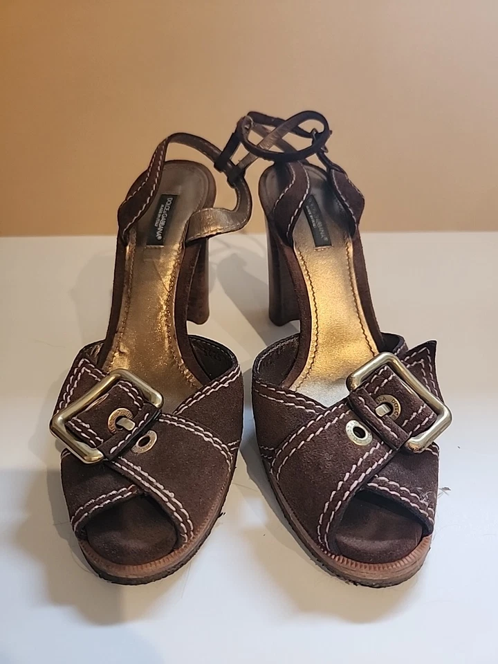 Salto Dolce & Gabbana couro camurça verde feminino tamanho 38 cruzado biqueira aberta sapatos - Imagem 2 de 4