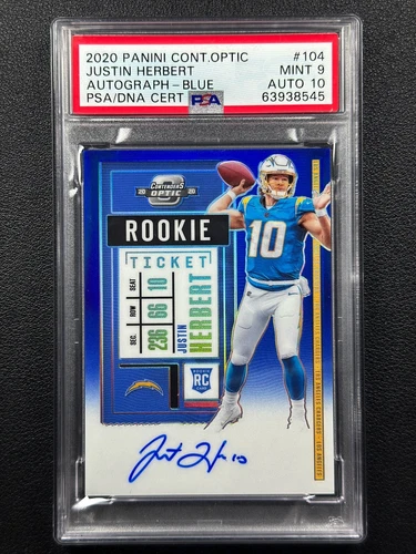JUSTIN HERBERT PSA 9 2020 CONTENDERS OPTIC #104 ROOKIE TICKET BLUE AUTO 41/75 RC
