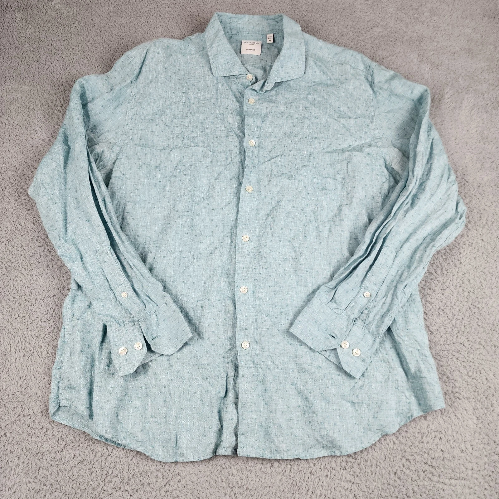 Murano Shirt Mens Extra Large Blue Green Baird McNutt Linen Long Sleeve Casual