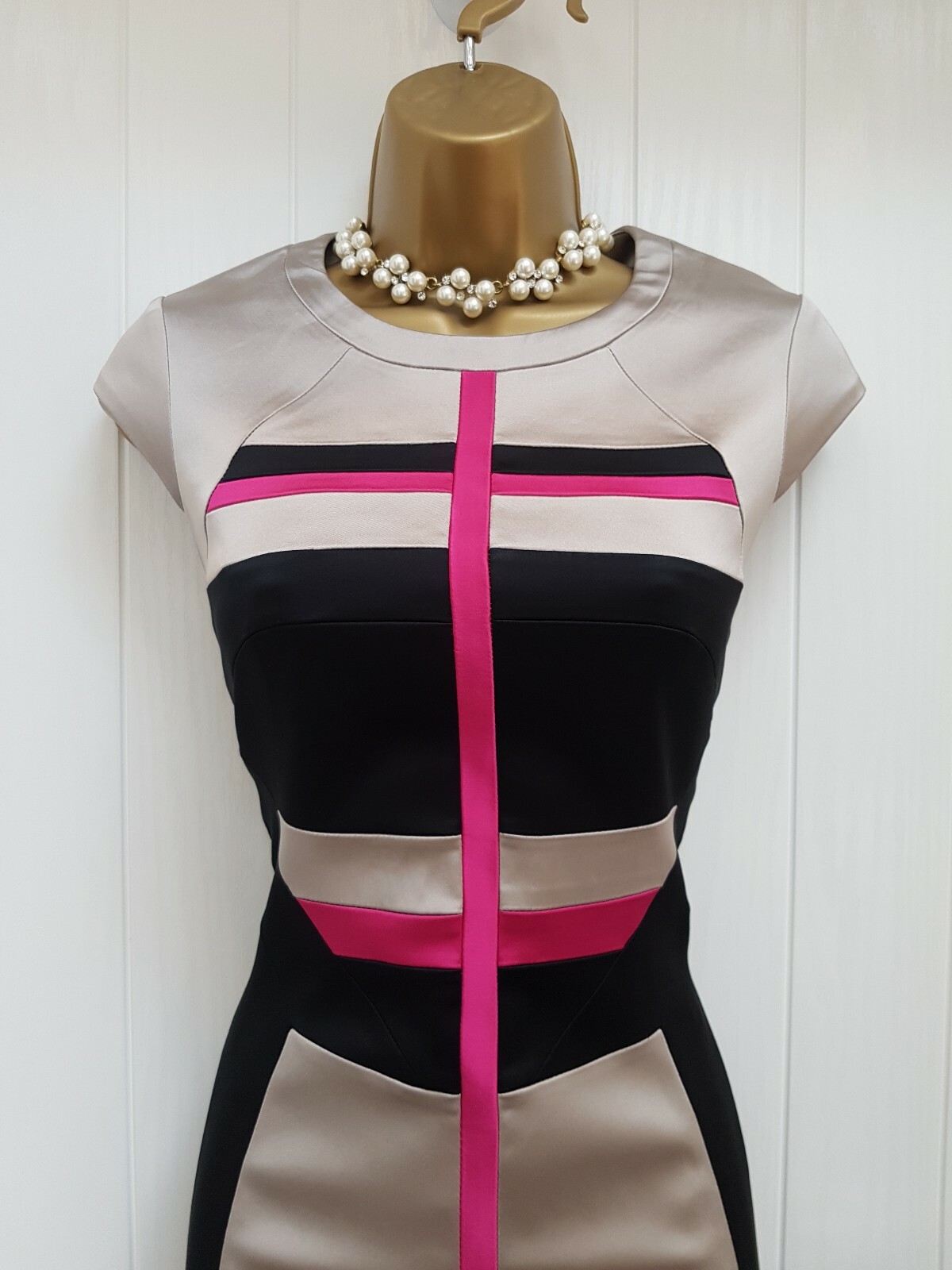 Karen Millen Oyster Black Pink Illusion Colourblock Wiggle Occasion