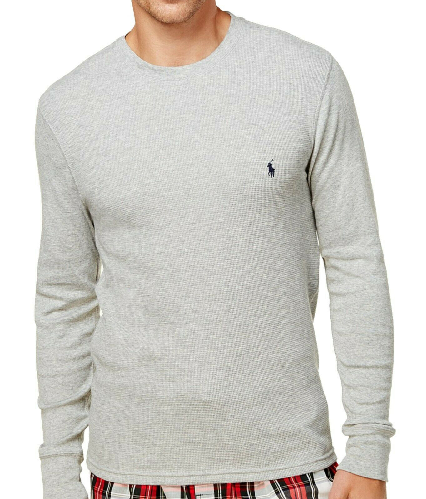 Polo Ralph Lauren Men's Solid Waffle-Knit Crew-Neck Pony Gray Thermal Top Shirt | eBay