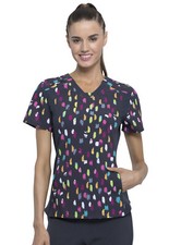 Painterly Pops Cherokee Scrubs iFlex V Neck Knit Panel Top CK641 PAIO