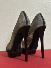 Brian Atwood Holiday Silver  Gold Metallic Glitter Pumps Sz 38