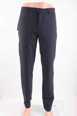 Massimo Dutti Mens Straight Leg wool Pants Navy Blue Plaid US 38 EU 48 NWT