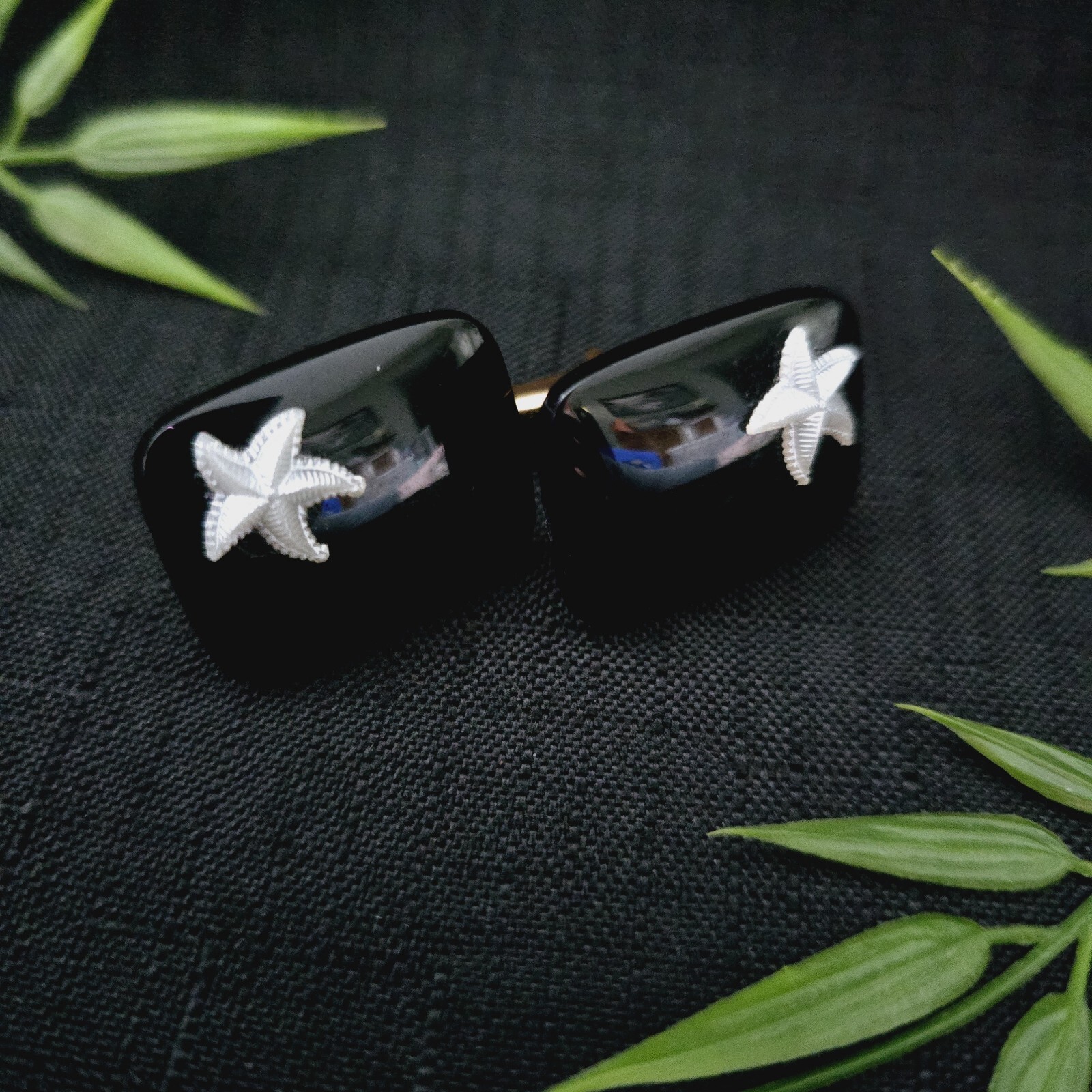 Vintage Rectangular Black Plastic Cufflinks With … - image 4