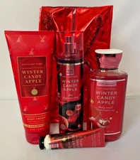 Bath & Body Works WINTER CANDY APPLE  Mist Cream or Lotion Shower Gel & Bag SET