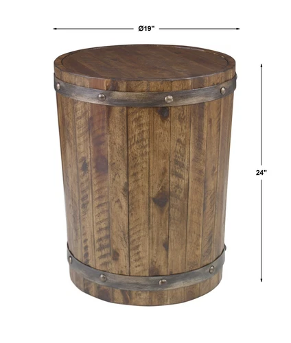 TWO CEYLON FARMHOUSE WINE BARREL INSPIRED WOOD ROUND ACCENT END TABLE 25327 - Picture 6 of 6